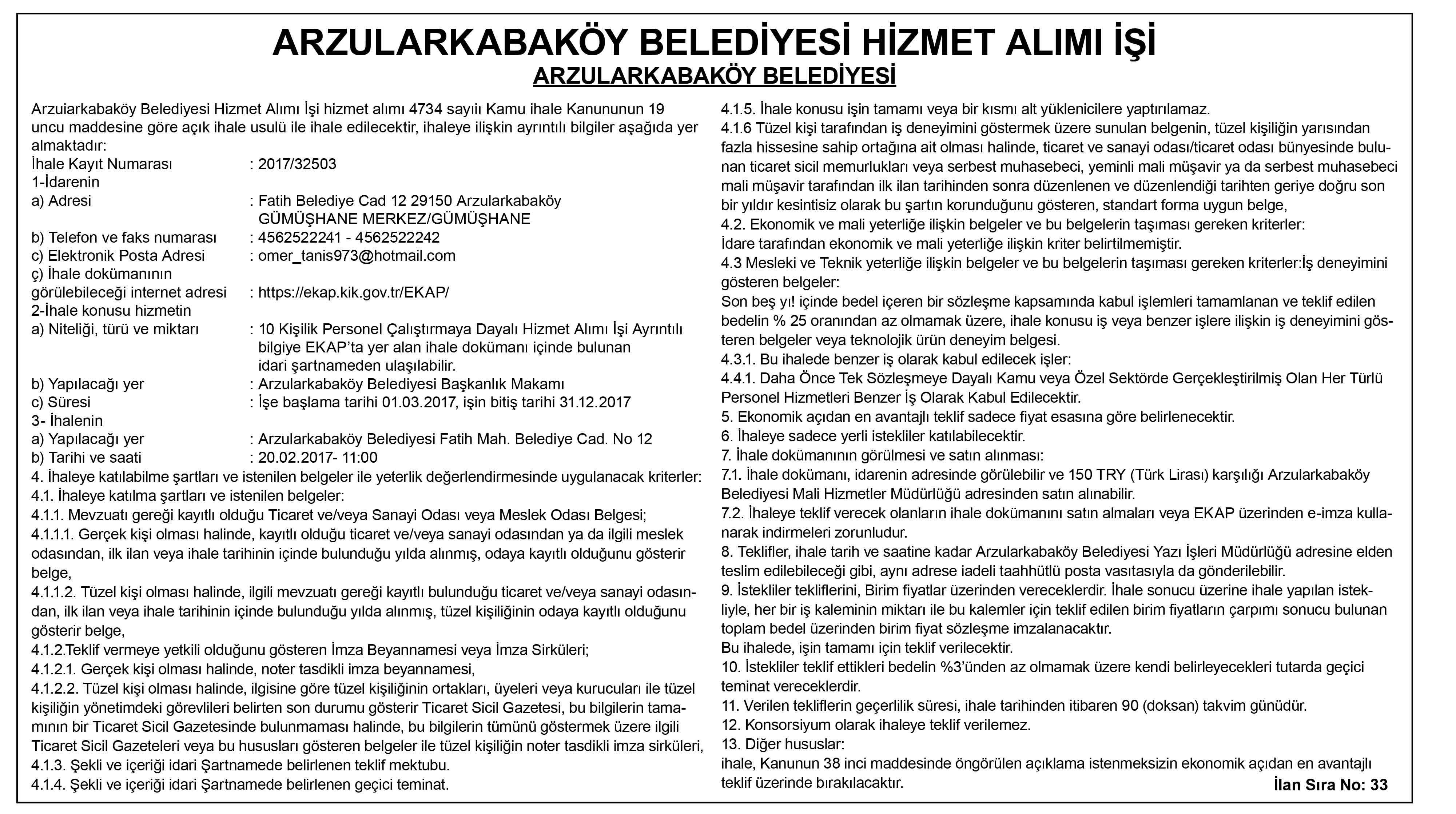 RESMİ İLAN 27.01.2017