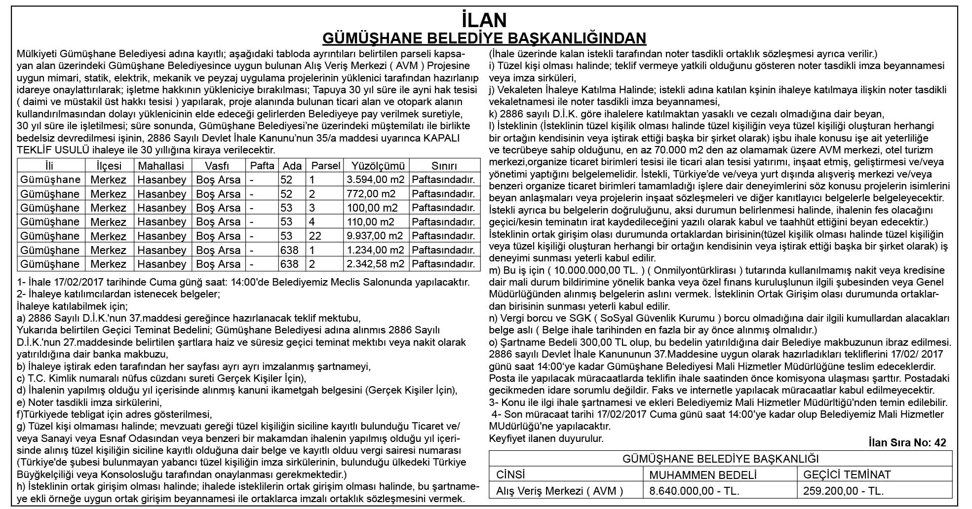 RESMİ İLAN 06.02.2017