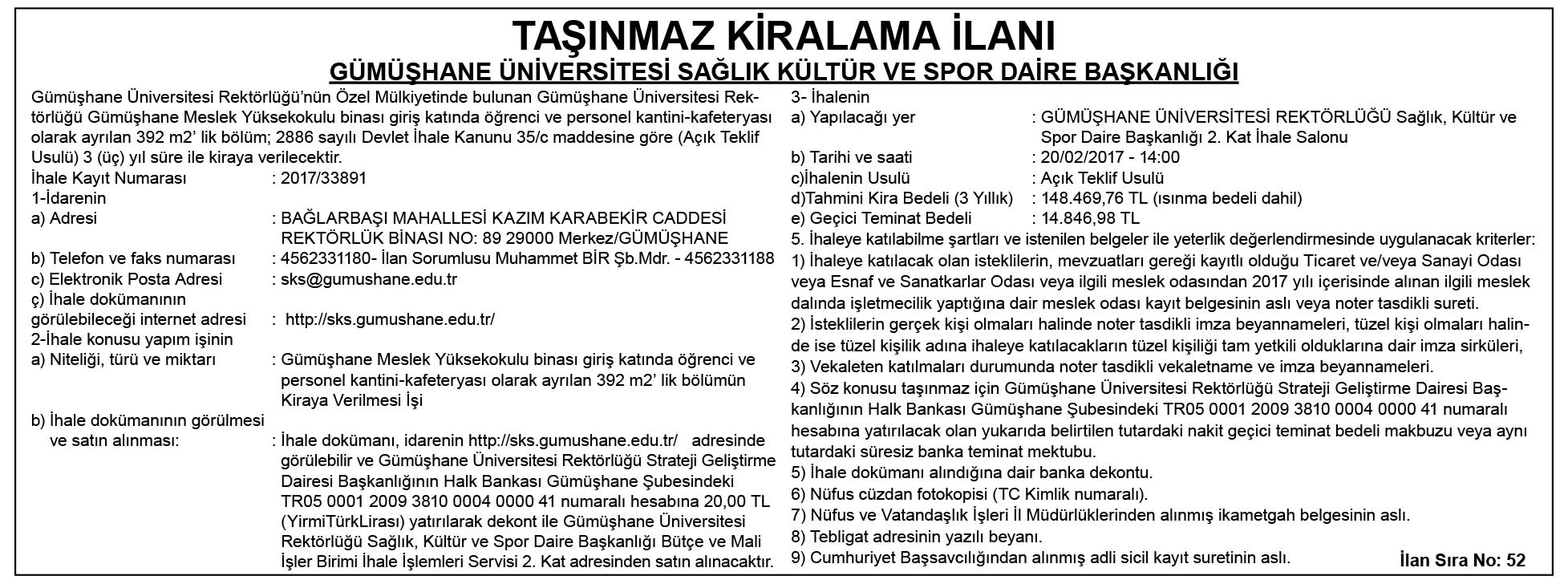 RESMİ İLAN 09.02.2017