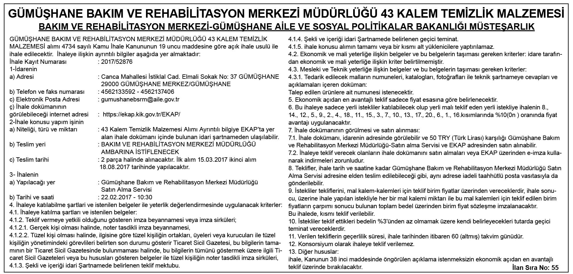 RESMİ İLAN 10.02.2017