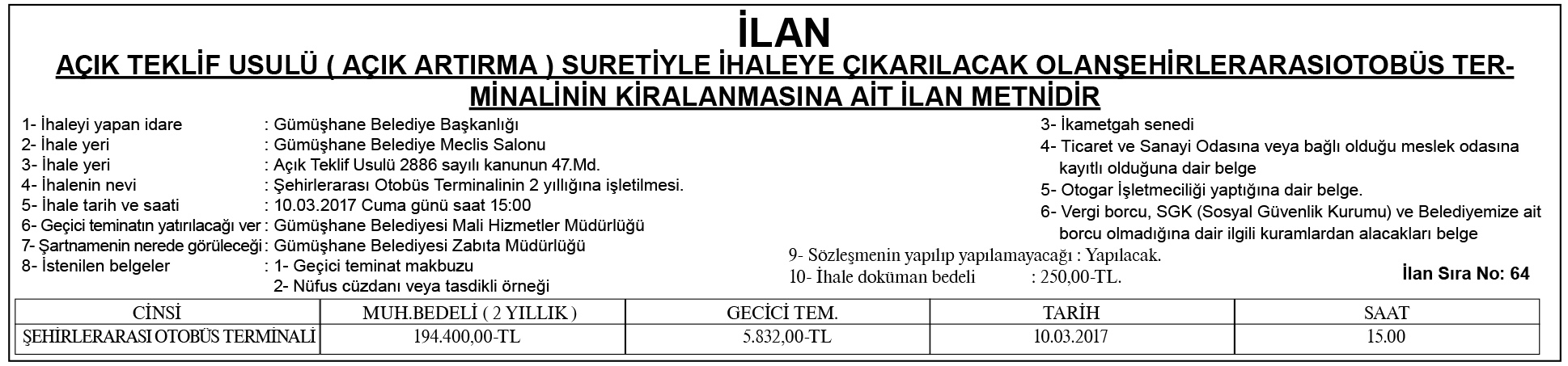 RESMİ İLAN 24.02.2017