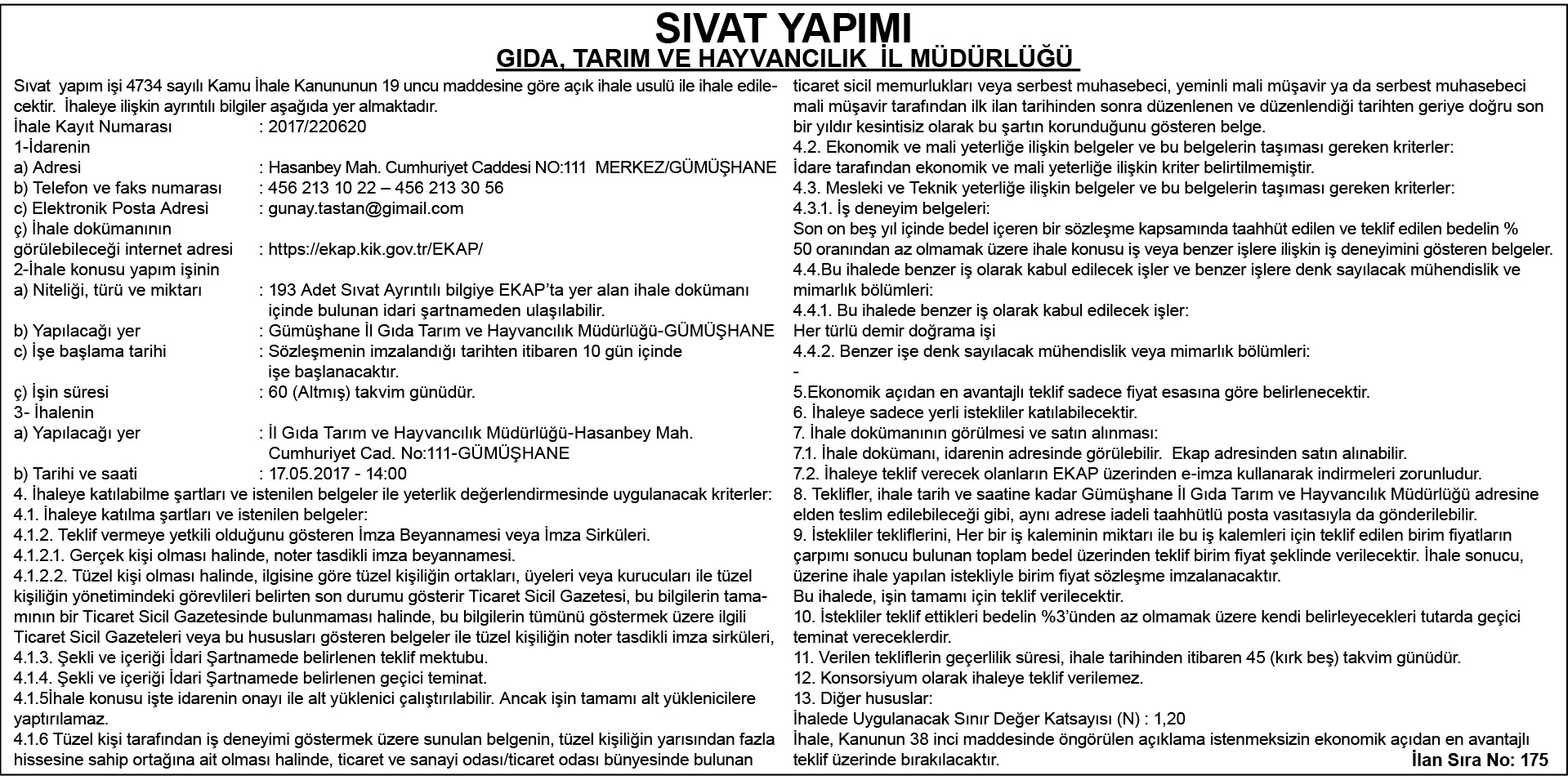 RESMİ İLAN 06.05.2017