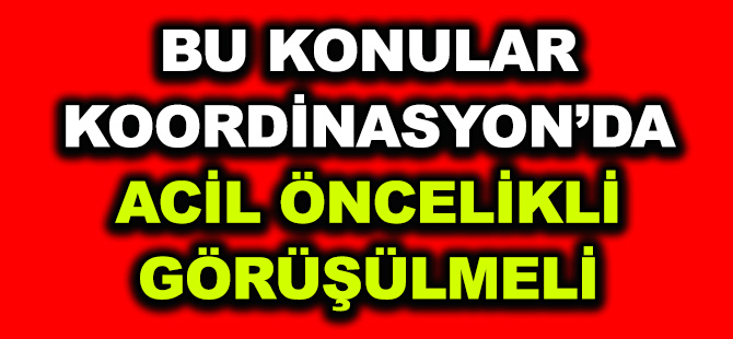 BU KONULAR KOORDİNASYON’DA ACİL ÖNCELİKLİ GÖRÜŞÜLMELİ