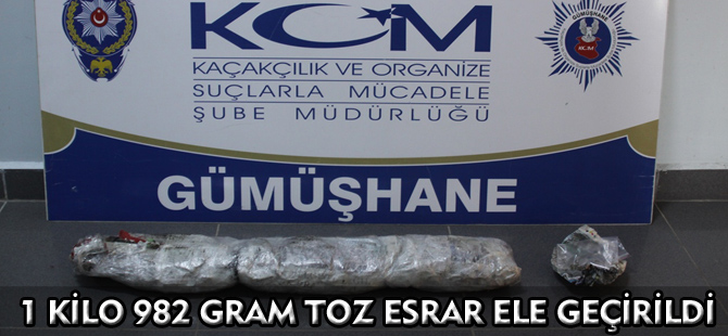 1 KİLO 982 GRAM TOZ ESRAR ELE GEÇİRİLDİ