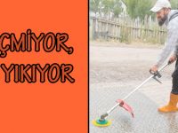 OT BİÇMİYOR, HALI YIKIYOR
