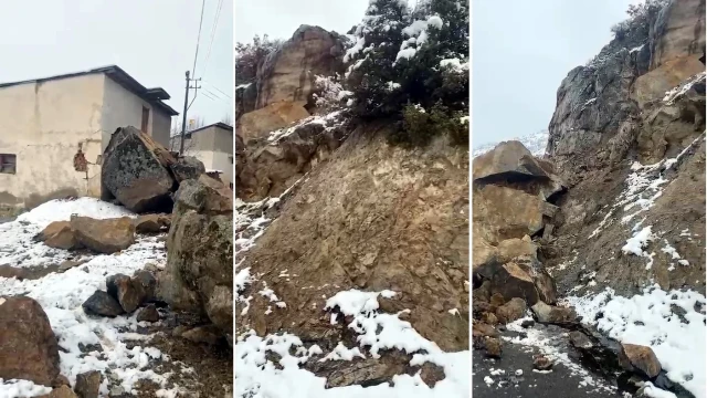 Aşağı Alıçlı Köyü’nde Heyelan: Dev Kayalar Yolu Kapattı, Bir Ev Zarar Gördü