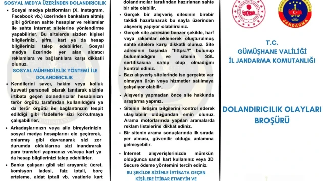 Gümüşhane İl Jandarma Komutanlığı’ndan Vatandaşlara Dolandırıcılık Uyarısı