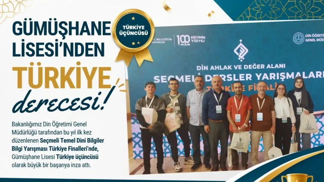 Gümüşhane Lisesi Seçmeli Temel Dinî Bilgiler Yarışması'nda Türkiye Üçüncüsü Oldu