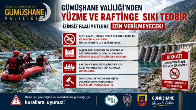 Gümüşhane Valiliği'nden Dere ve Barajlarda Yüzme ile İzinsiz Raftinge Sıkı Tedbir