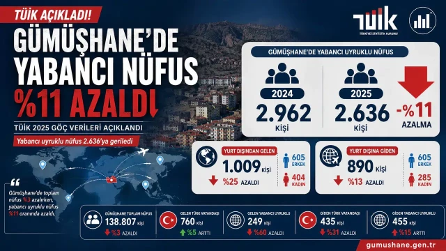 TÜİK Açıkladı: Gümüşhane’de Yabancı Uyruklu Nüfus Yüzde 11 Azaldı